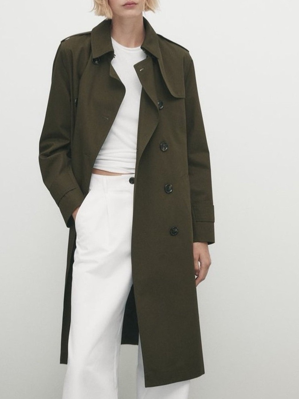 NWT Massimo Dutti Olive Green Double-Breasted Trench Coat